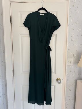 Babaton Dark Green Wrap Midi Dress